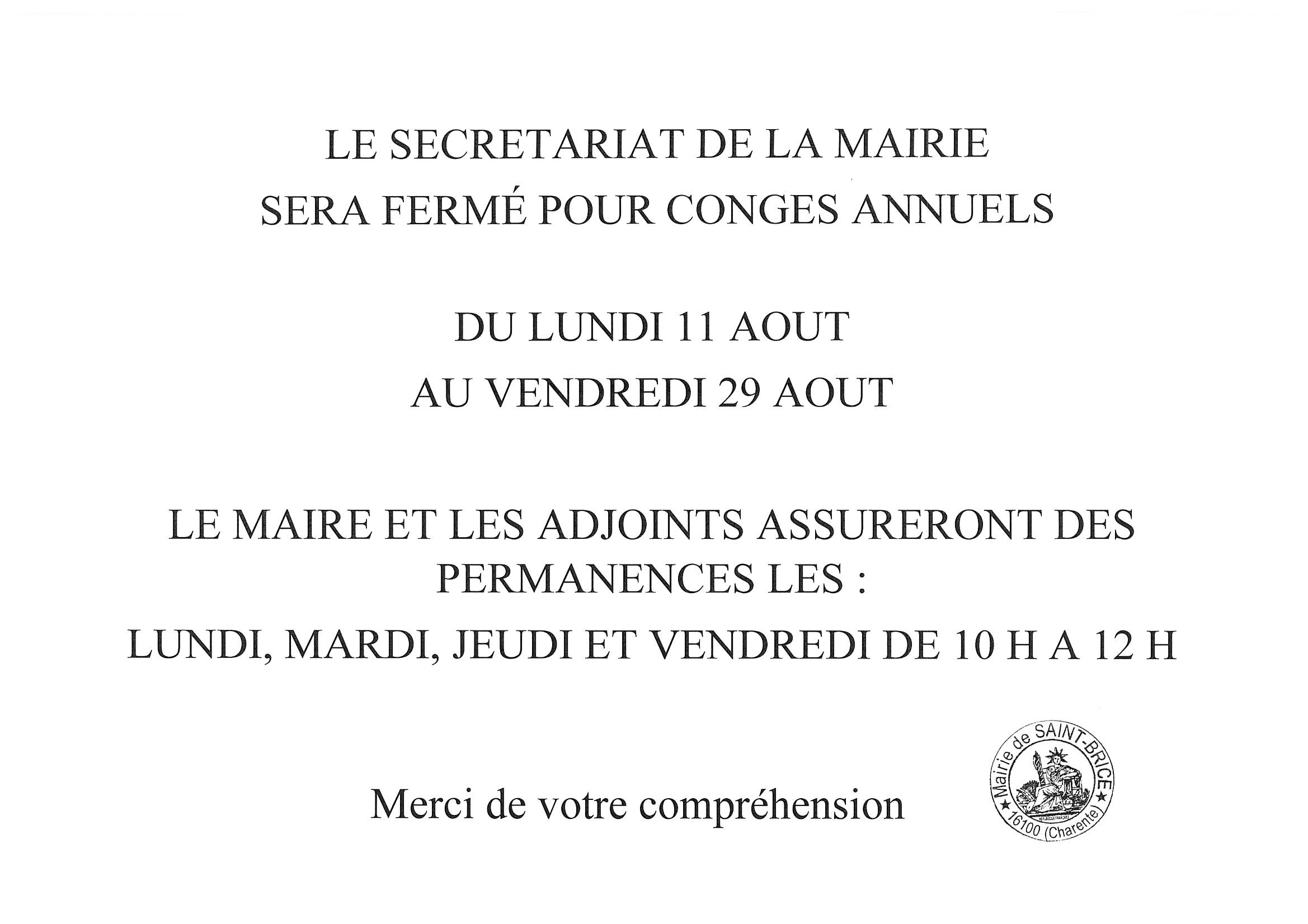 Information secrétariat mairie